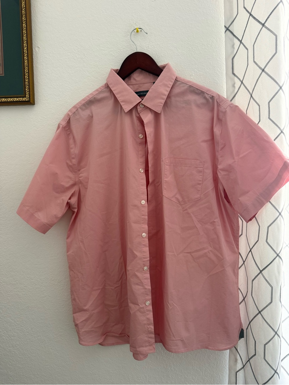 Van Heusen Short-Sleeve Button-Up Shirt in Light Pink